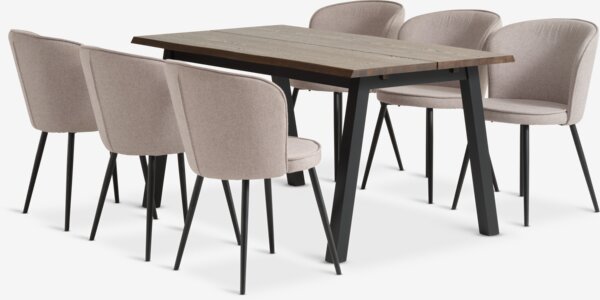 SKOVLUNDE L160 table dark oak + 4 RISSKOV chairs light grey