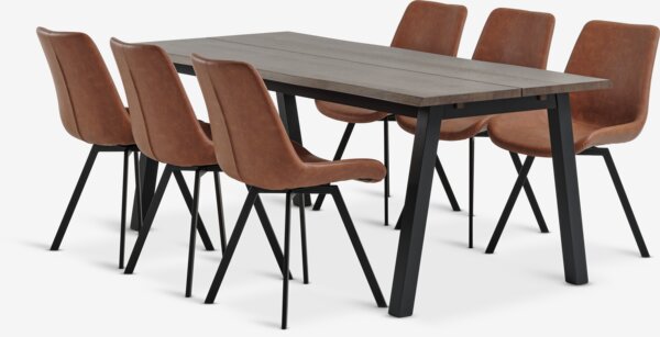 SKOVLUNDE L200 table dark oak + 4 HYGUM chairs cognac