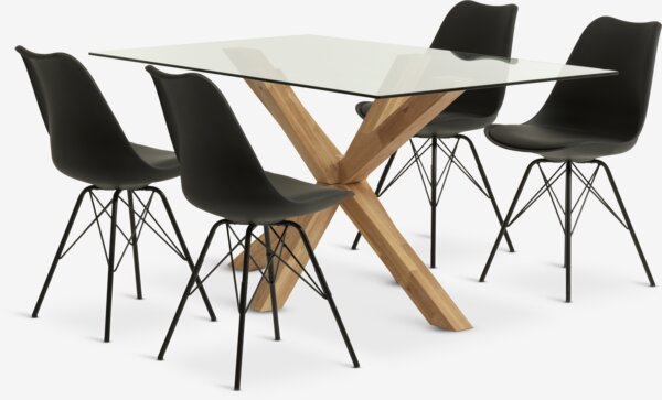 AGERBY L160 tafel eik + 4 KLARUP stoelen zwart