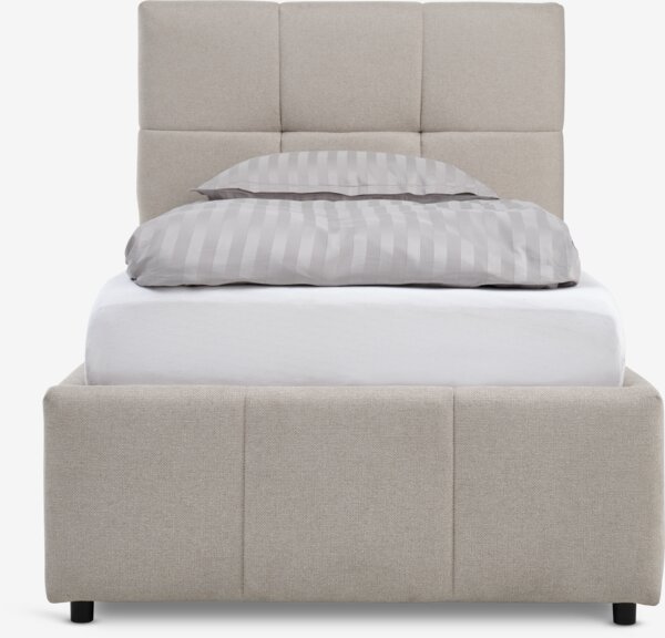 Bed frame VEMMELEV 90x190 beige fabric