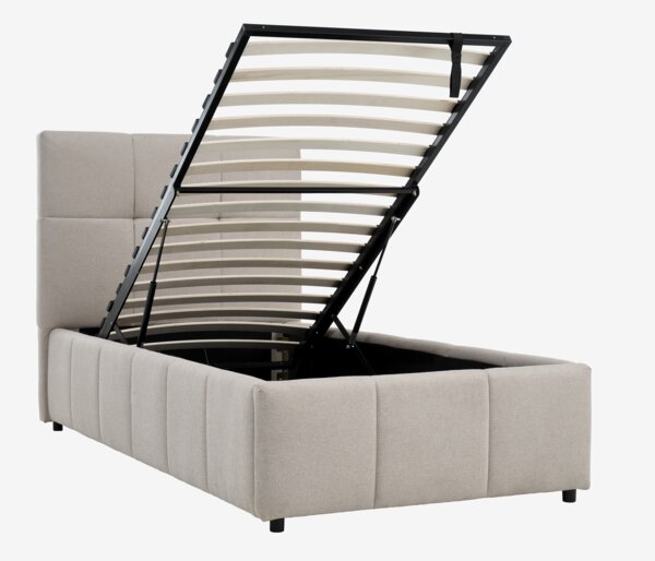 Bed frame VEMMELEV 90x190 beige fabric