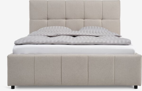 Bed frame VEMMELEV 135x190 beige fabric