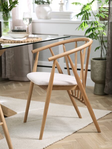Dining chair LYKSBORG natural oak/off-white fabric