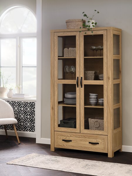 Display cabinet JUNGEN 2 doors 1 drawer warm oak colour