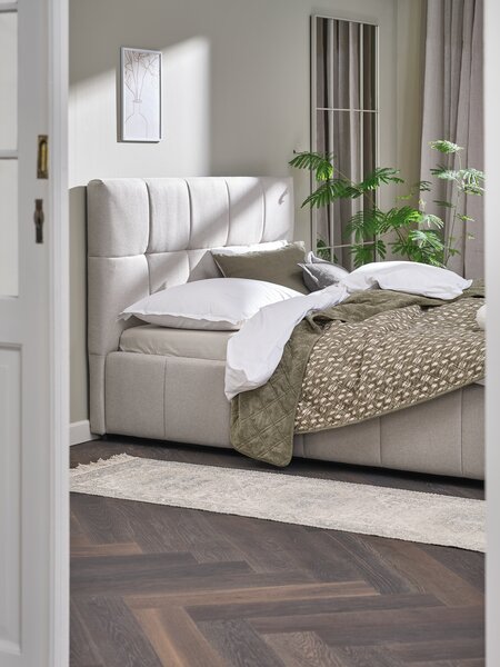 Bed frame VEMMELEV 135x190 beige fabric