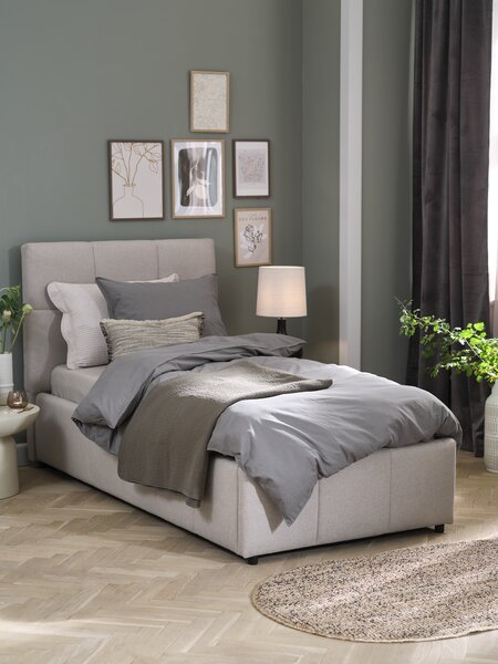 Bed frame VEMMELEV 90x190 beige fabric