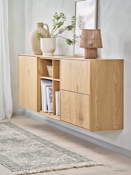 Bed frame VEMMELEV 135x190 beige fabric
