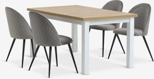 MARKSKEL L150/193 Tisch weiß/eiche + 4 KOKKEDAL Samt
