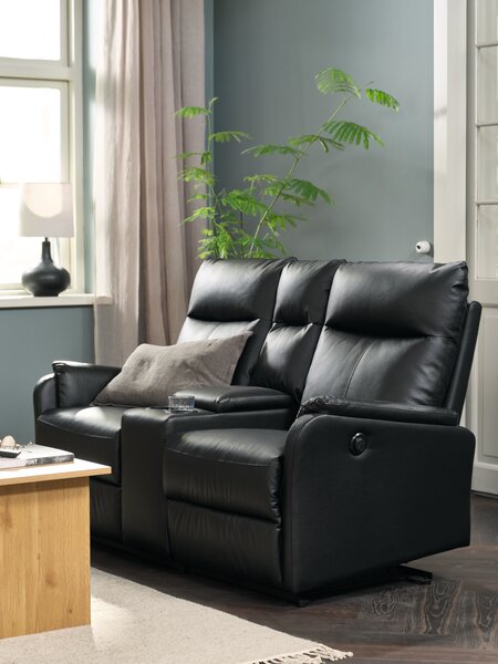 Canapé ABILDSKOV 2 places avec console simili cuir noir