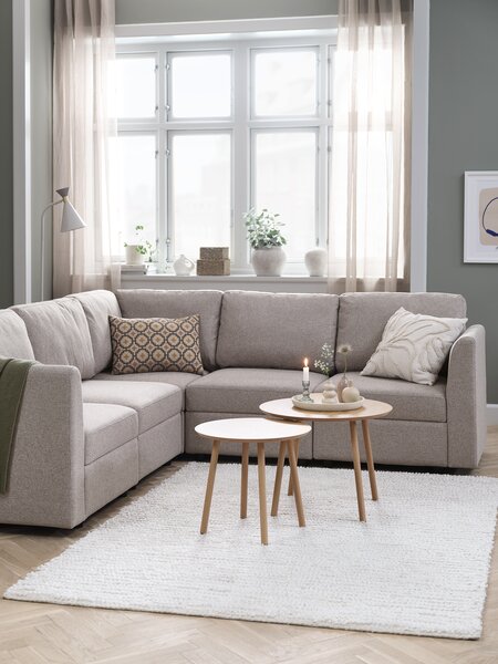 Sofa modułowa OKSBY 5-m. narożnik ze schow. tkanina piaskowy