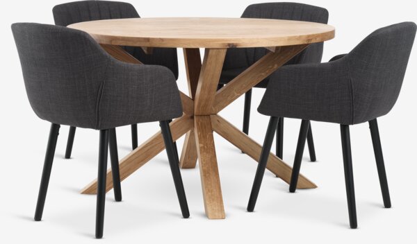 GRIBSKOV D120 table oak + 4 ADSLEV chairs anthracite