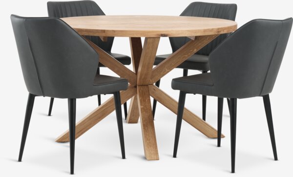 GRIBSKOV Ø120 table chêne + 4 LUNDERSKOV chaises anthracite