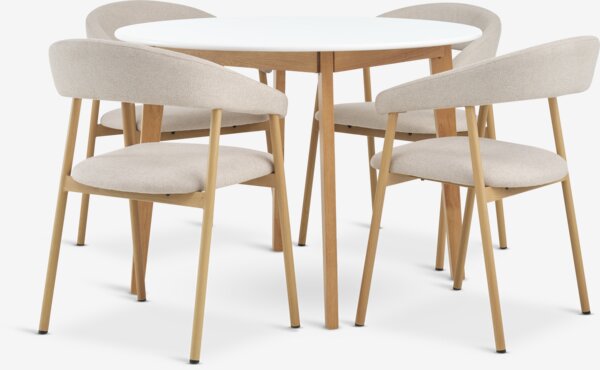 JEGIND Ø105 Tisch weiss + 4 EJSING Stühle beige