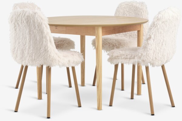 MARSTRAND D110 table oak + 4 JONSTRUP teddy off-white