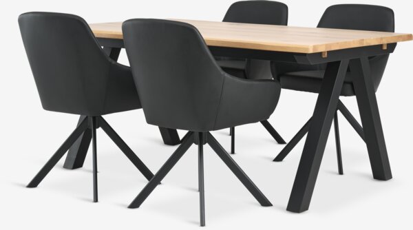 SANDBY L160 Tisch eiche + 4 ROSTRUP Stühle schwarz
