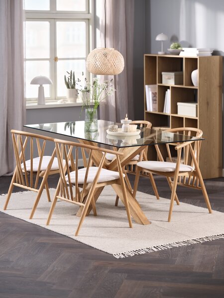 Mesa AGERBY L160 roble natural + 4 sillas LYKSBORG roble
