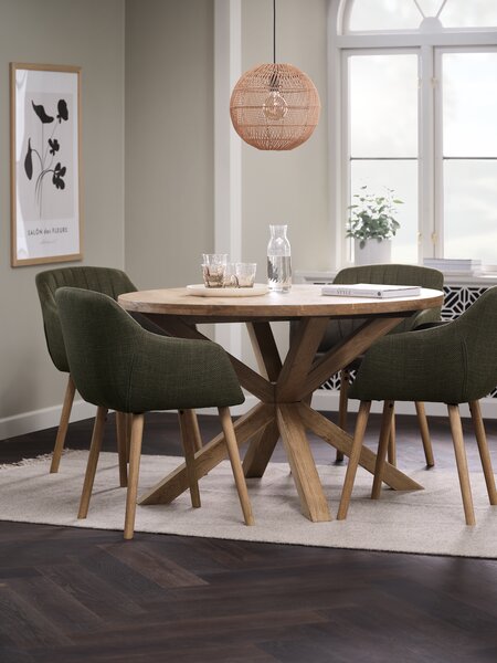 GRIBSKOV Ø120 Tisch eiche + 4 ADSLEV Stühle olivgrün