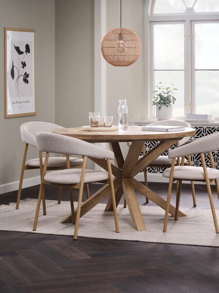GRIBSKOV Ø120 bord ek + 4 EJSING stol beige/ek