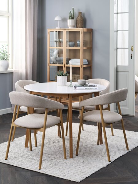 JEGIND Ø105 Tisch weiss + 4 EJSING Stühle beige
