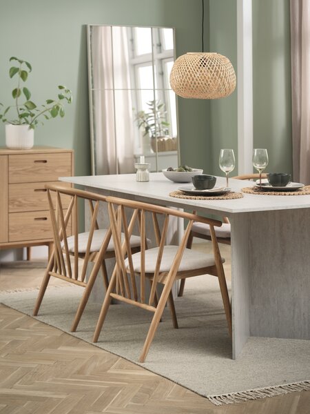 KRONDAL L180 bord travertin + 4 LYKSBORG stol natur ek
