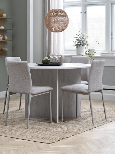 Mesa KRONDAL Ø110 travertino + 4 sillas BRANDE beis