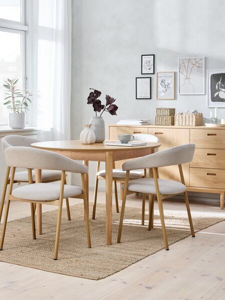 Mesa MARSTRAND Ø110 roble + 4 sillas EJSING beis/roble