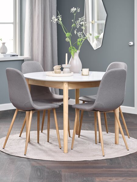 MARSTRAND Ø110 Tisch weiss + JONSTRUP Stühle grau/eiche
