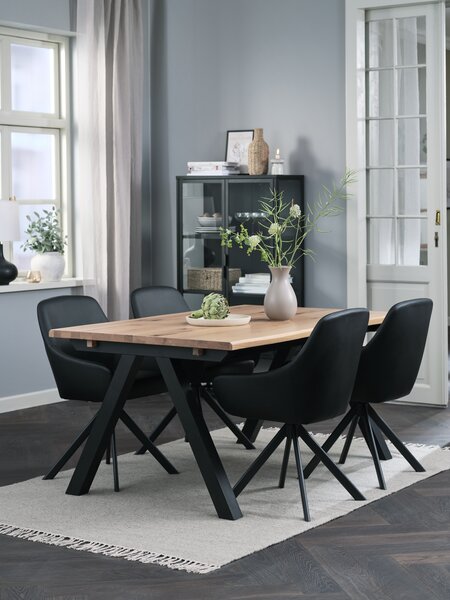 SANDBY L160 Tisch eiche + 4 ROSTRUP Stühle schwarz