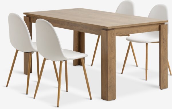 VEDDE Tavolo L160 cm rov.selv+ 4 TINGLEV Sedie bianco/rovere