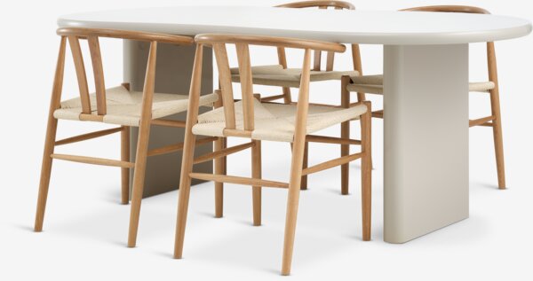 VORDINGBORG L198 table beige + 4 GUDERUP oak/natural