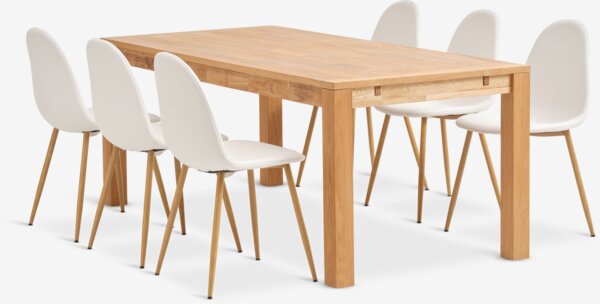 HAGE tavolo L190 rovere + 4 TINGLEV Sedie bianco/rovere