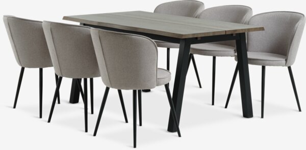 SKOVLUNDE L160 table dark oak + 4 RISSKOV chairs light grey