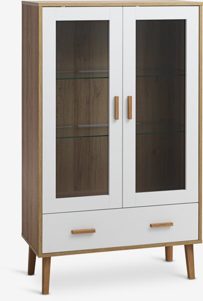 Vitrine GAMMELGAB 2 Türen m/LED-Licht weiss/eiche