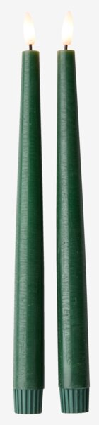 LED kronelys GAND H29cm 2 stk/pk mørkegrøn