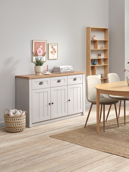 Sideboard MARKSKEL 3 Türen hellgrau/eichefarben
