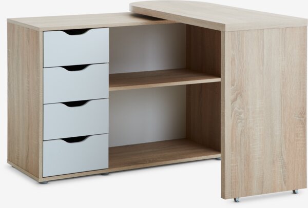 Scrivania LANGAGER 41-107x107-165 color rovere chiaro/bianco