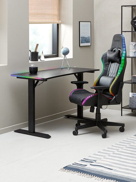 Herní židle RANUM s LED černá koženka/černá