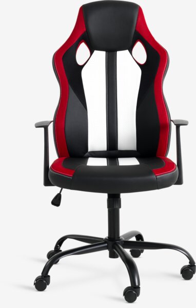 Chaise gaming HAVDRUP simili cuir noir/maille rouge
