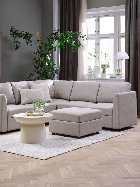 Modulaire bank OKSBY 5-pers hoek met opbergruimte zand