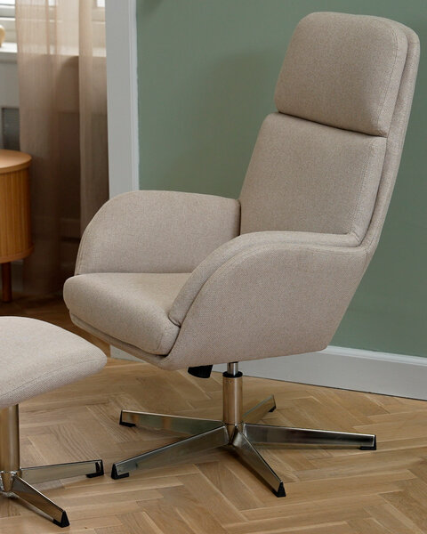 Podesiva fotelja s tabureom TANKEDAL bež tkanina/krom