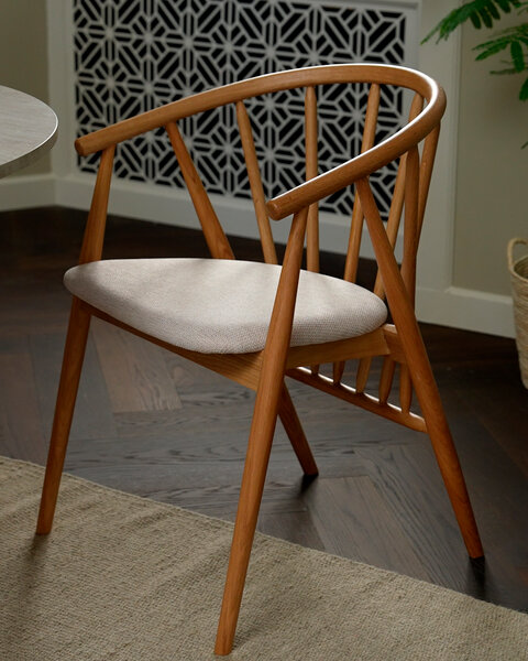Dining chair LYKSBORG natural oak/off-white fabric