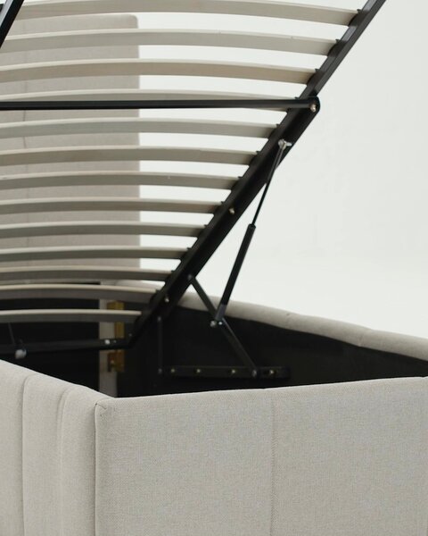 Bed frame VEMMELEV w/storage Single beige fabric