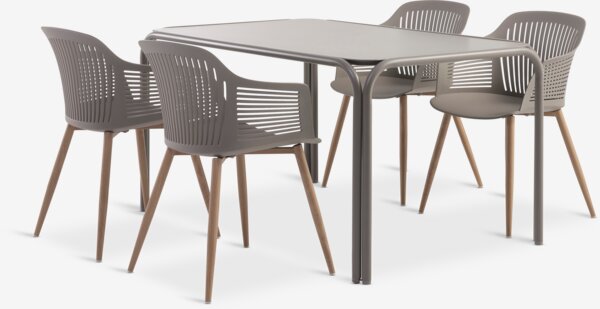 RAUMA D140 stol + 4 VANTORE stolice tamni pijesak