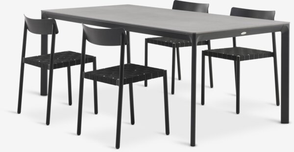 KUMLA Д200 маса сива + 4 HAGLEBU стола черни