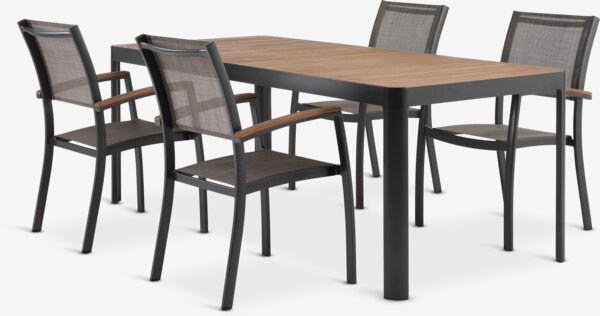 SIRDAL L211 bord hardtre + 4 SIRDAL stol grå