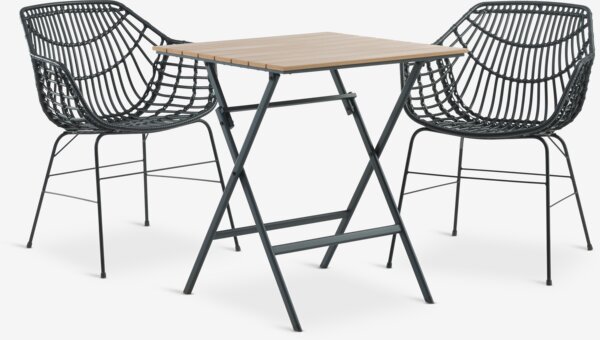 SANDVIKA L65 bord natur + 2 ILDERHUSE stol sort