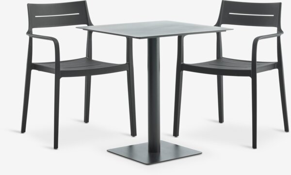 KAPPRUET L65 bord + 2 INGSTRUP stol sort