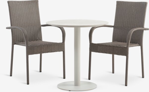 VAMDRUP D70 table beige + 2 GUDHJEM chair natural