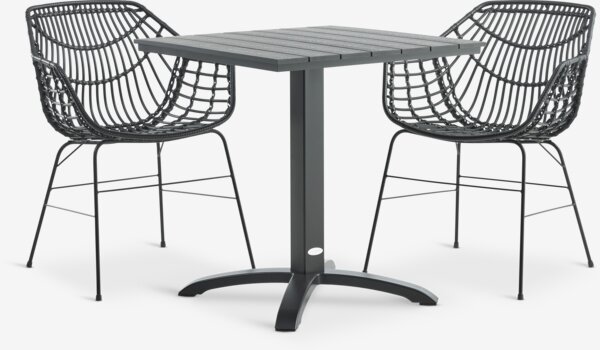 HOBRO L70 bord + 2 Ilderhuse stol sort