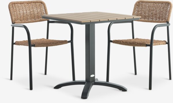 HOBRO L70 bord + 2 ORKANGER stol natur